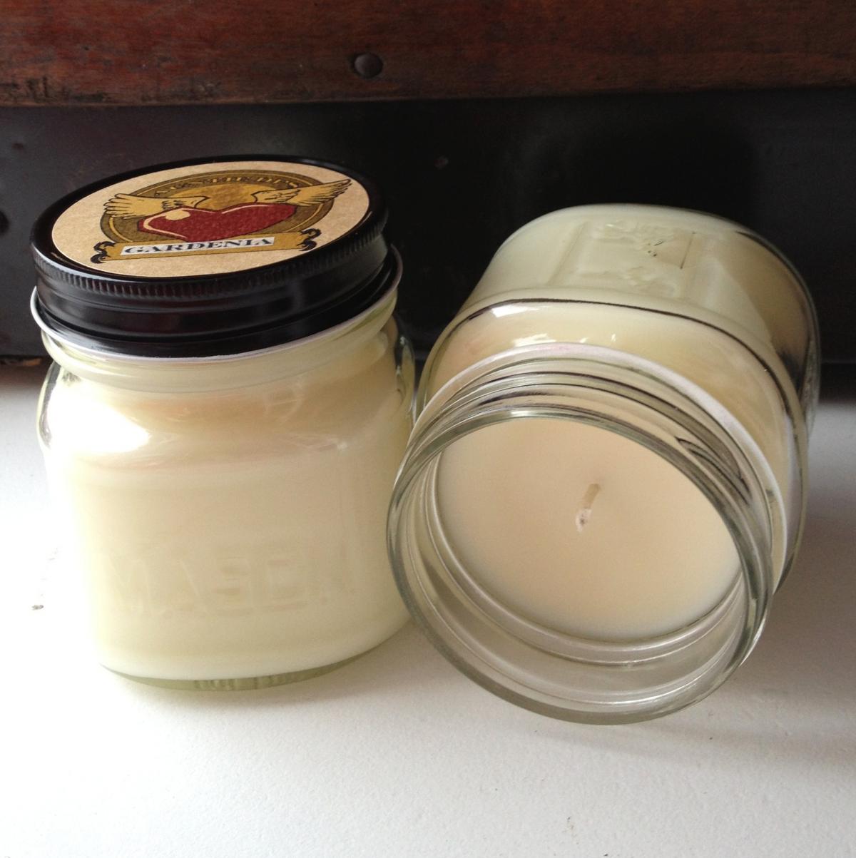Honeysuckle Jasmine 8 Ounce Square Mason Jar Soy Blend Candle