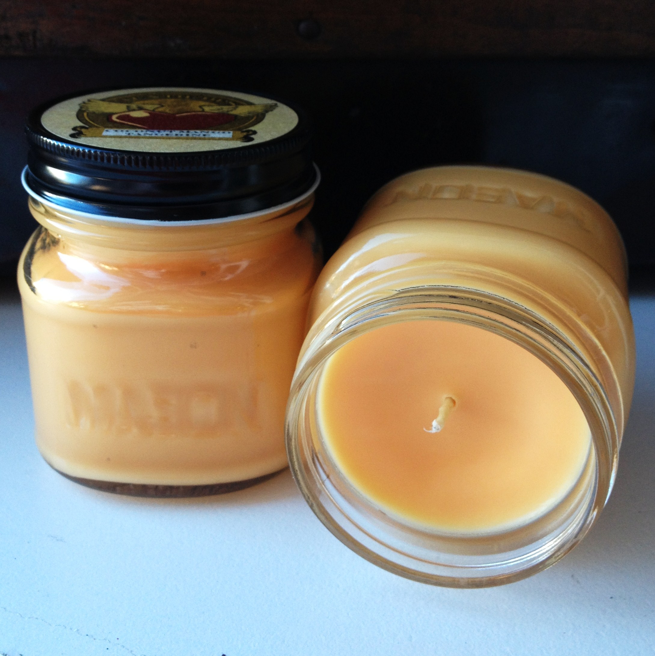 Coconut Mango Tangerine 8 Ounce Square Mason Jar Soy Blend Candle on Luulla